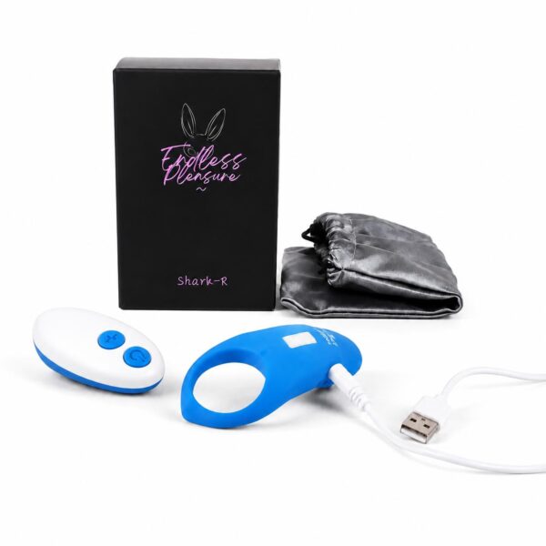 Blue Remote Control Cock Ring with box and charging cable