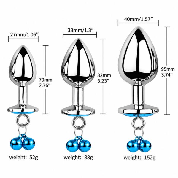 Blue Jewelled Jingle Butt Plug sizes