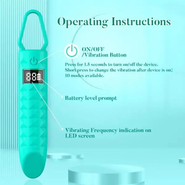 10-Mode Silicone Bullet Vibrator with Digital Display Blue 1