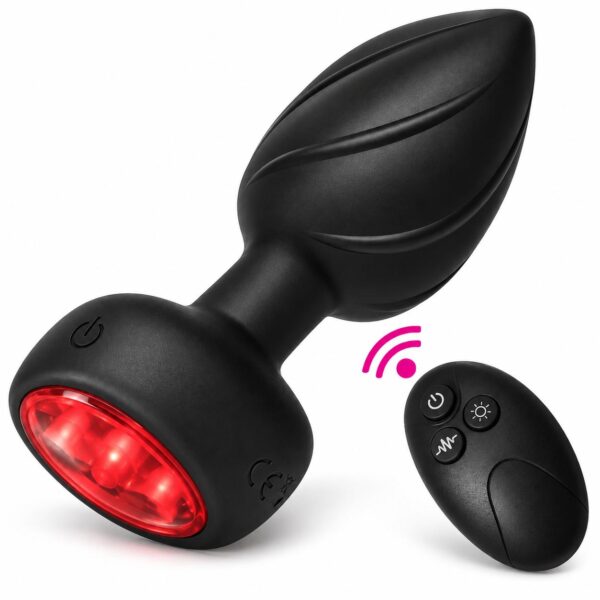 Glowing Base Vibrating Anal Plug with Remote – Black