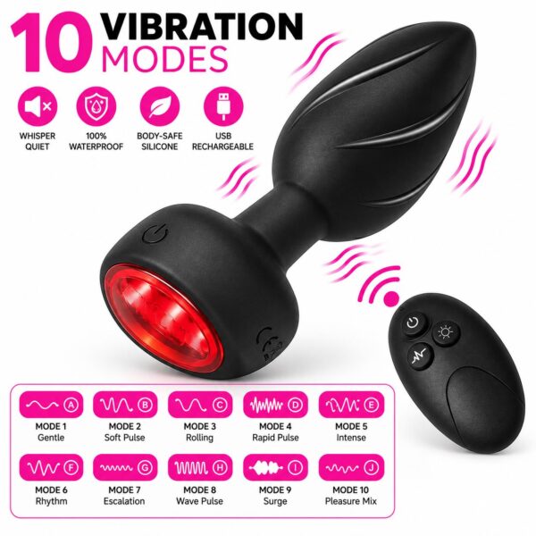 Glowing Base Vibrating Anal Plug with Remote – Black1