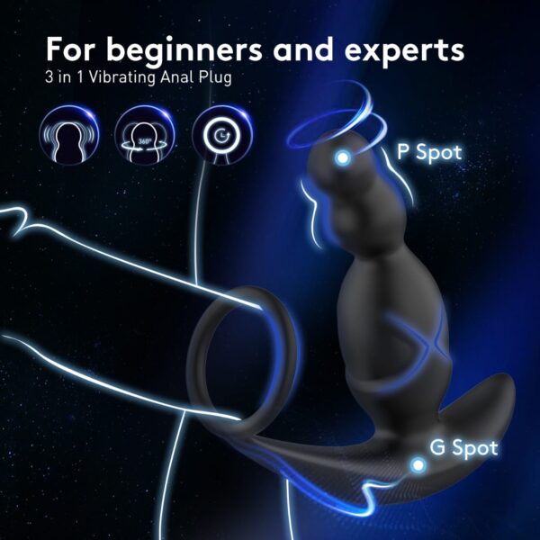 Remote Control Rotating Prostate Massager with Cock Ring (4) Remote Control Rotating Prostate Massager with Cock Ring (4)