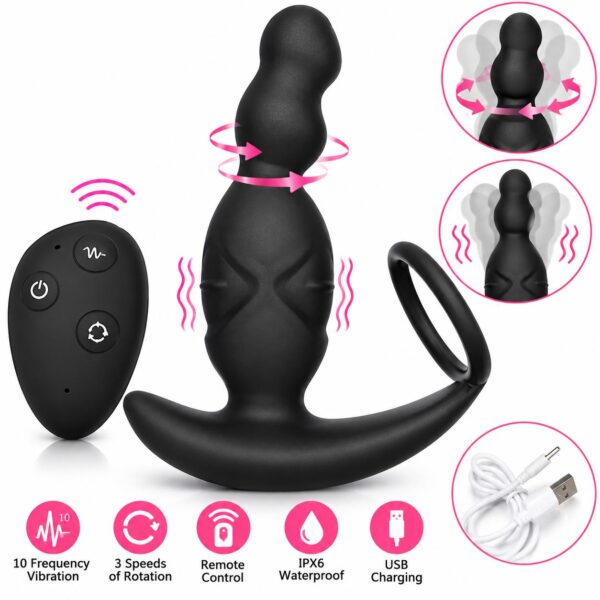 Remote Control Rotating Prostate Massager with Cock Ring1 Remote Control Rotating Prostate Massager with Cock Ring1
