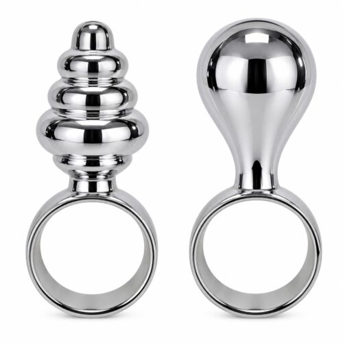Set of 2 Anal Plugs with Ring Bases – Ribbed & Smooth(1)