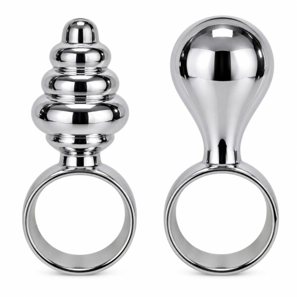 Set of 2 Anal Plugs with Ring Bases – Ribbed & Smooth(1)