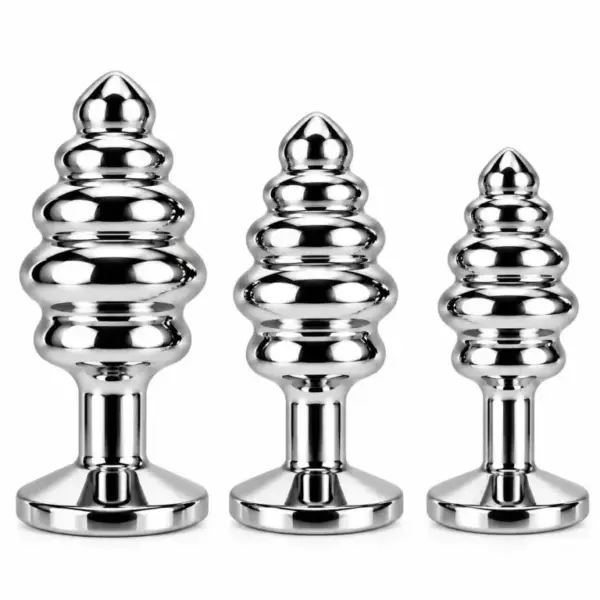 Silver Thread Ribbed Anal Plug with Jewel Base
