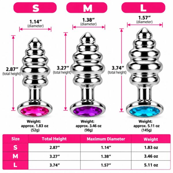 Silver Thread Ribbed Anal Plug with Jewel Base (2)