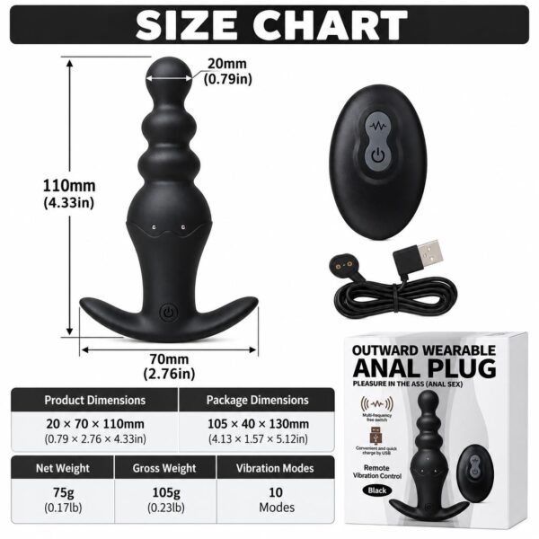Wearable Vibrating Anal Plug with Remote Control Black(1)